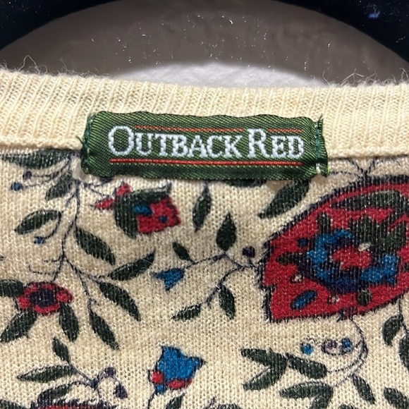 Vintage Outback Red Women’s Cream Floral Button Down Cardigan Long Sleeve Sz L - Picture 3 of 8